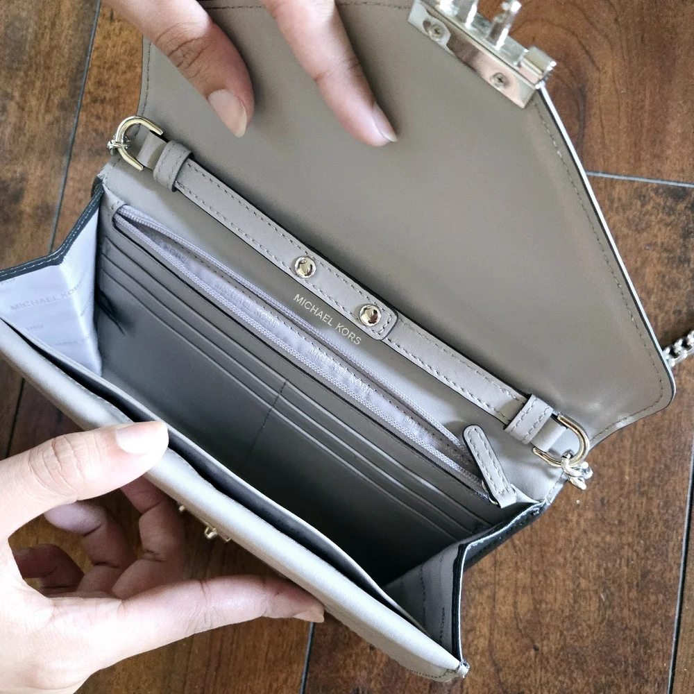 Michael Kors Sloan Tri Colored Leather Chain Large Envelope Wallet Crossbody